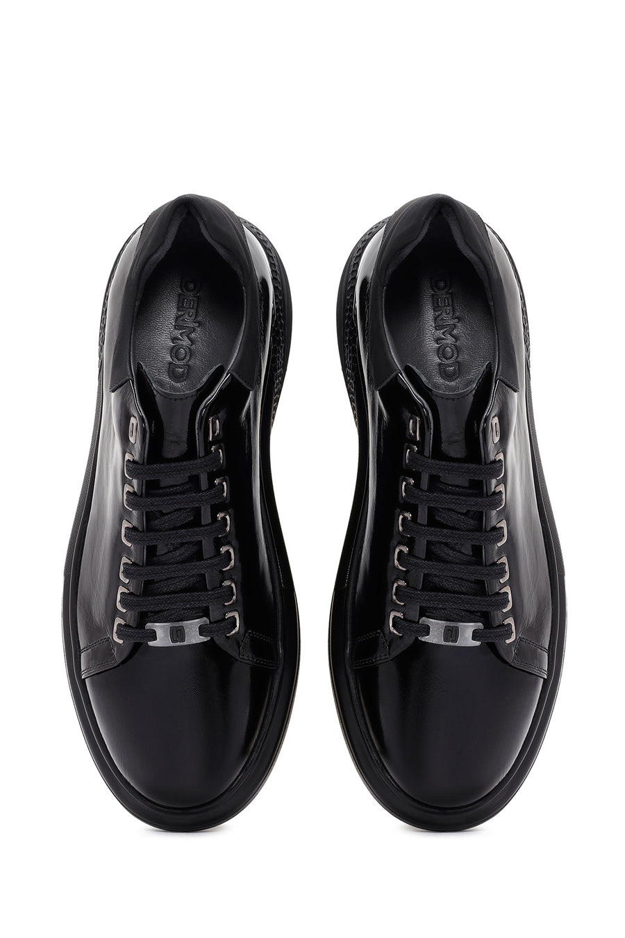 Men's Black Lace-up Patent Leather Sneaker