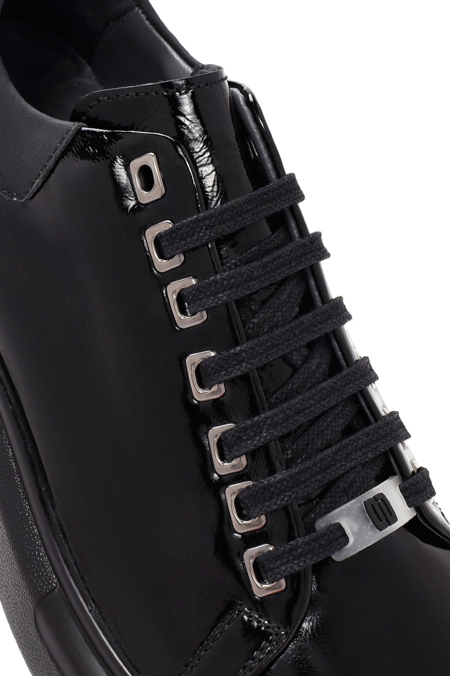 Men's Black Lace-up Patent Leather Sneaker
