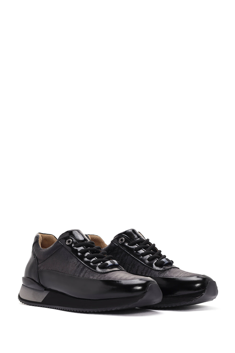 Men's Black Lace-up Leather Sneaker