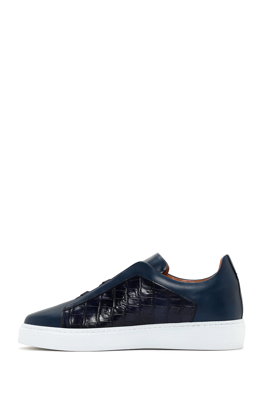 Erkek Lacivert Kroko Deri Sneaker
