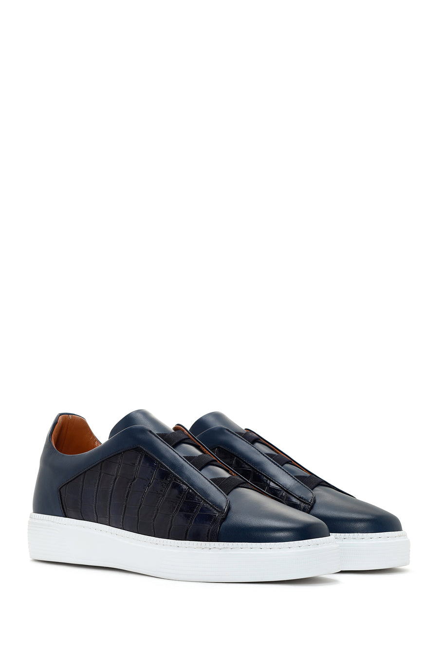 Erkek Lacivert Kroko Deri Sneaker