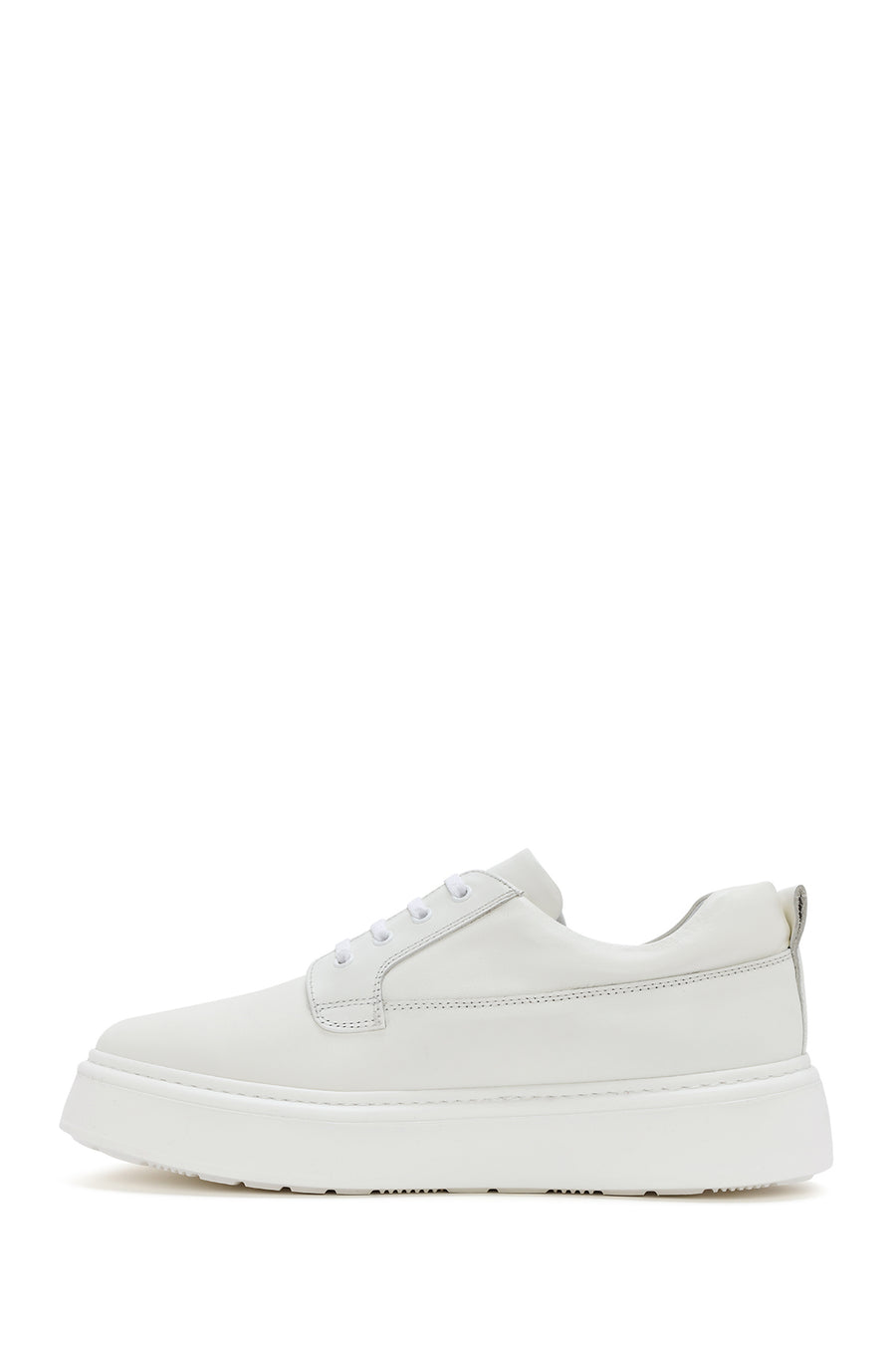 Men's White Lace-up Thick-Sole Leather Sneaker