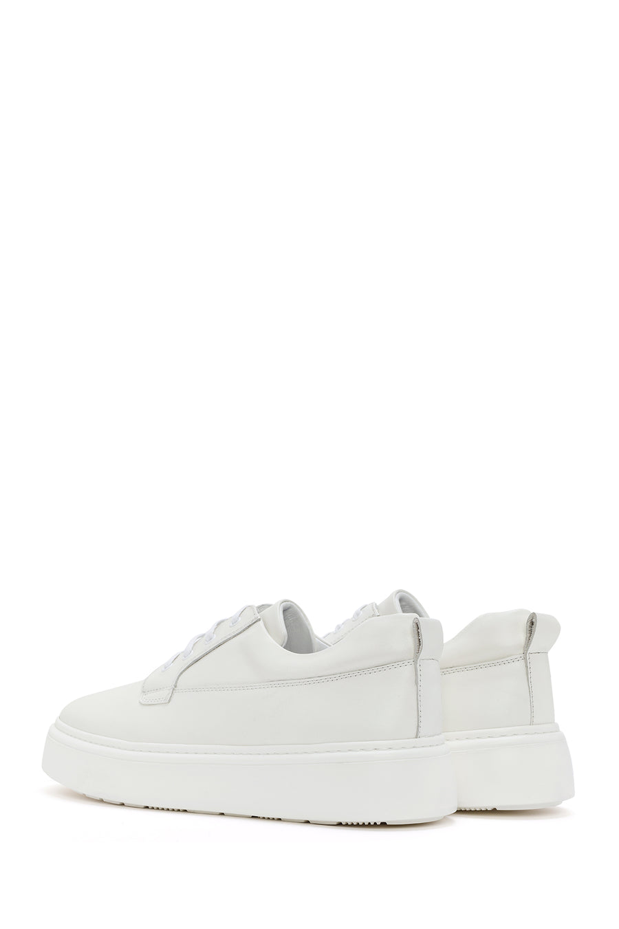 Men's White Lace-up Thick-Sole Leather Sneaker