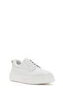 Men's White Lace-up Thick-Sole Leather Sneaker | Derimod