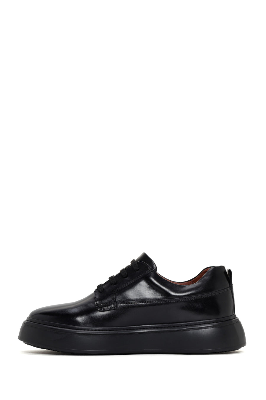 Men's Black Lace-up Thick-Sole Leather Sneaker