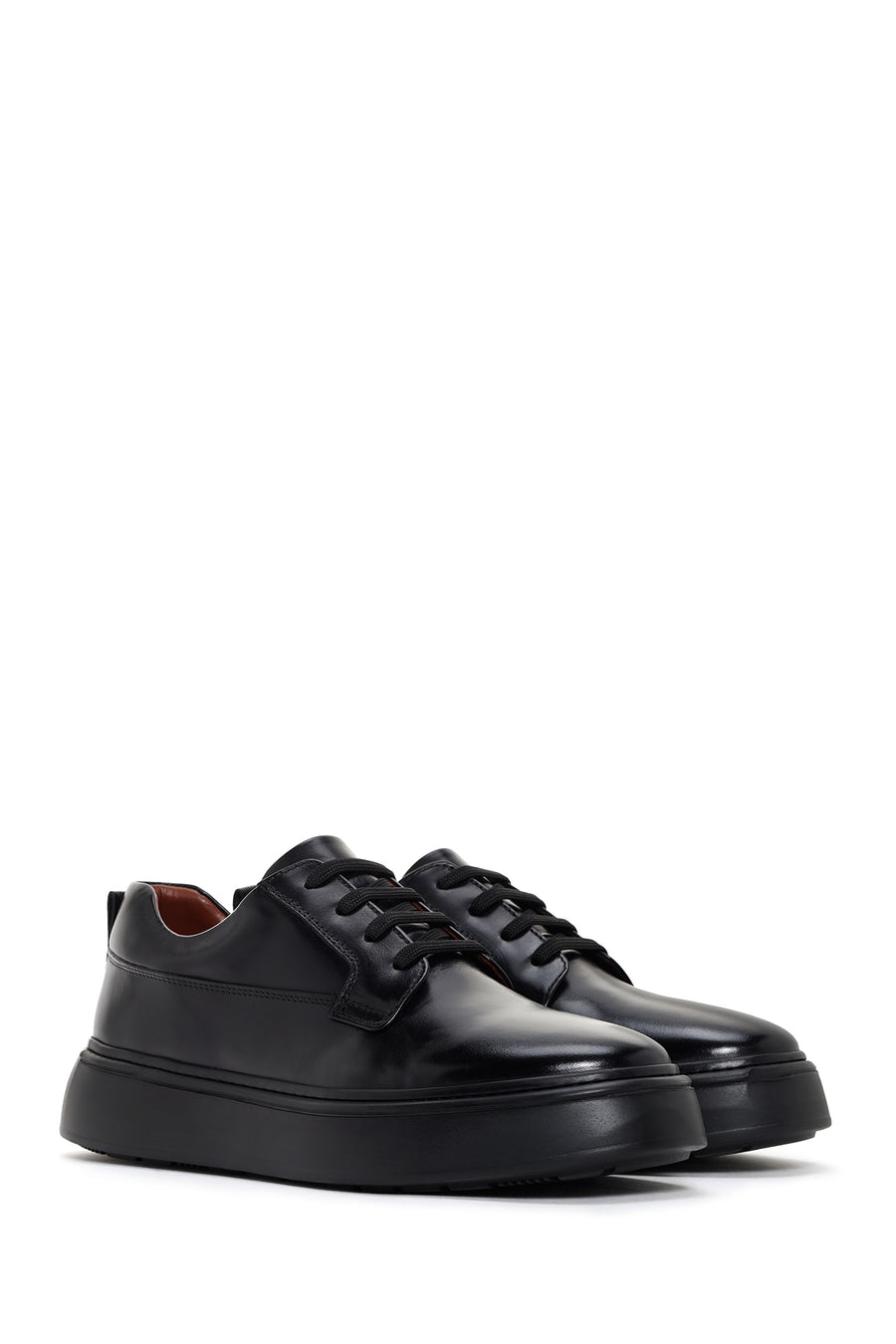 Men's Black Lace-up Thick-Sole Leather Sneaker