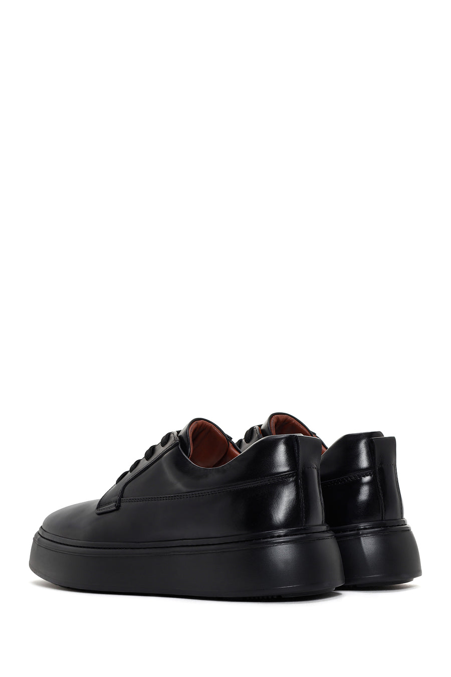 Men's Black Lace-up Thick-Sole Leather Sneaker