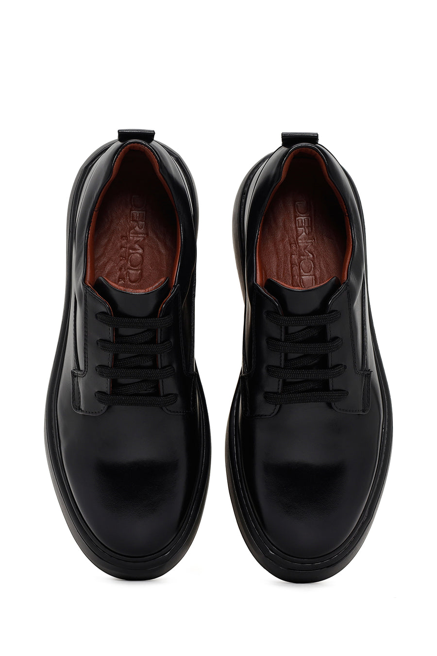 Men's Black Lace-up Thick-Sole Leather Sneaker