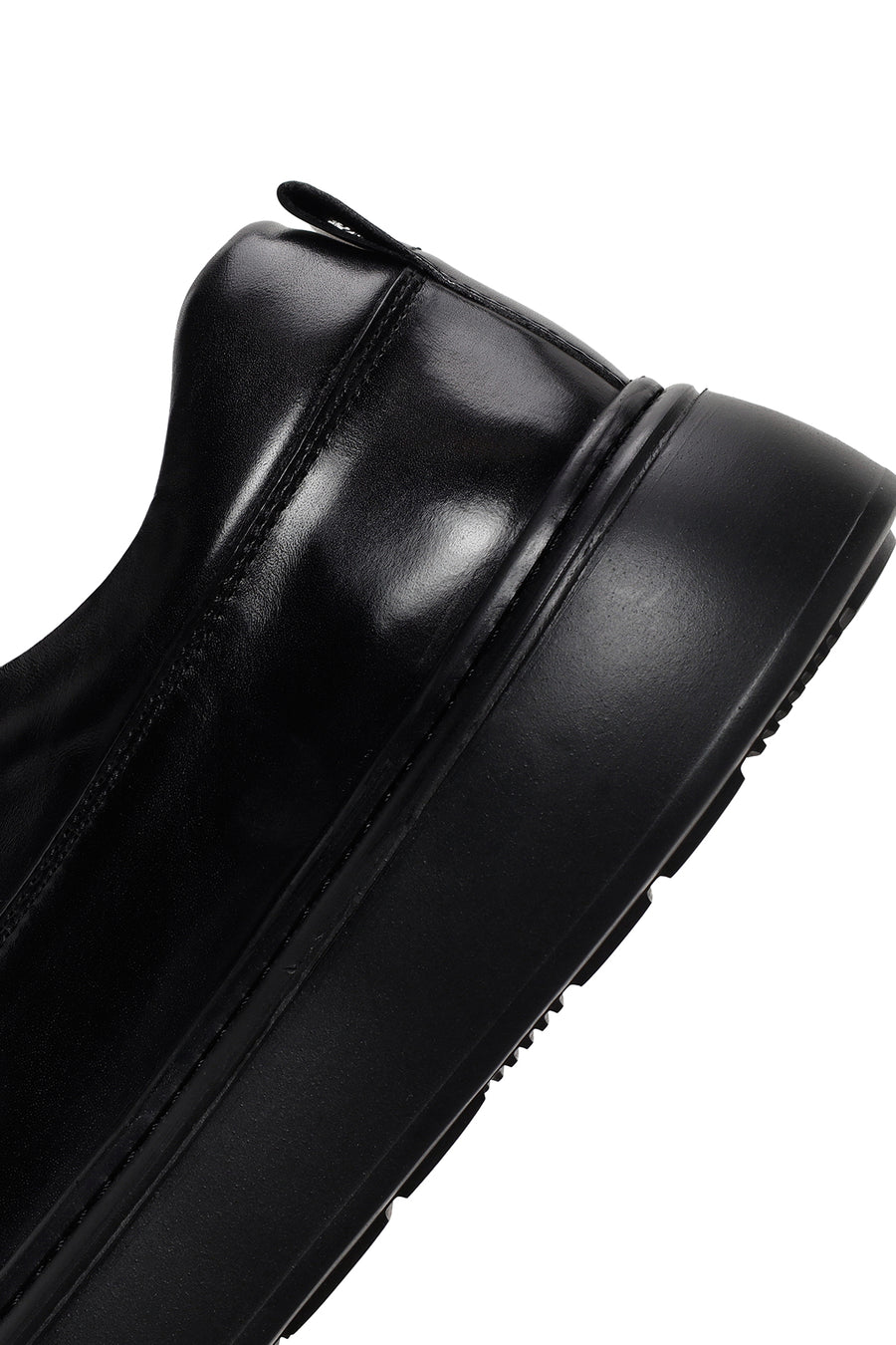 Men's Black Lace-up Thick-Sole Leather Sneaker
