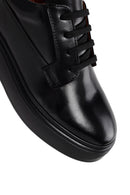 Men's Black Lace-up Thick-Sole Leather Sneaker | Derimod