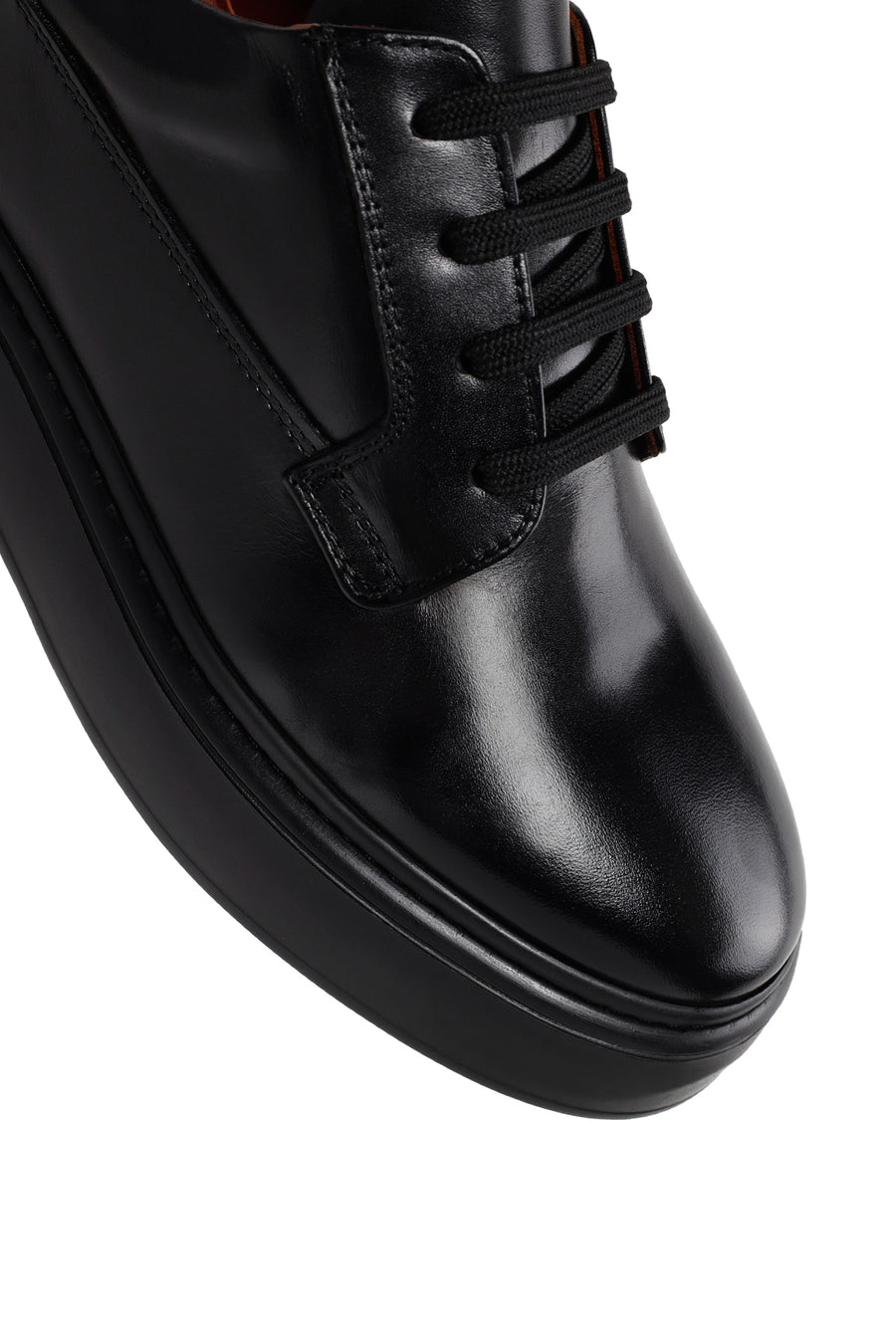 Men's Black Lace-up Thick-Sole Leather Sneaker