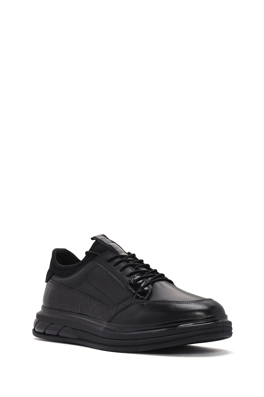 Men's Black Lace-Up Leather Casual Sneaker