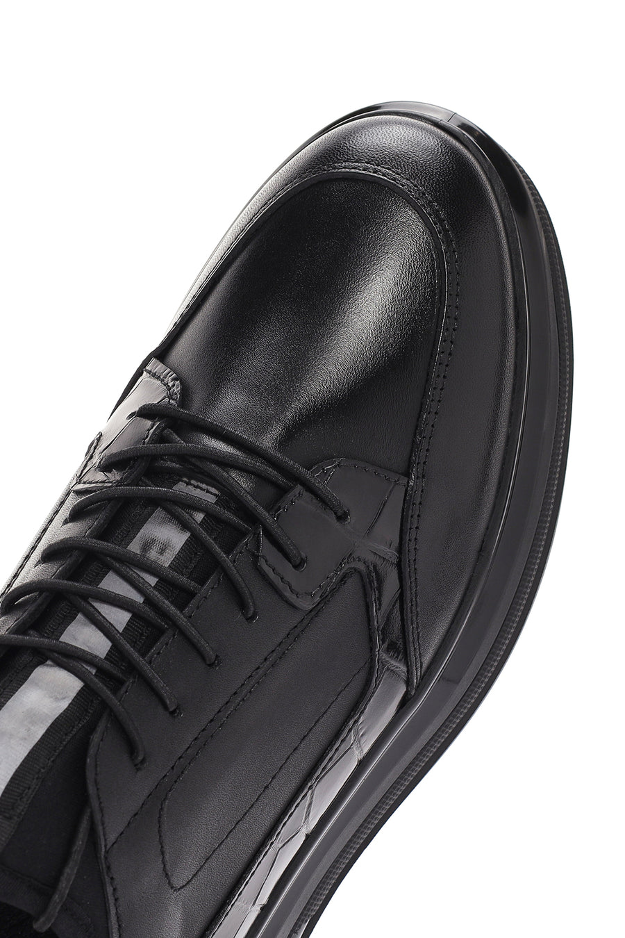 Men's Black Lace-Up Leather Casual Sneaker