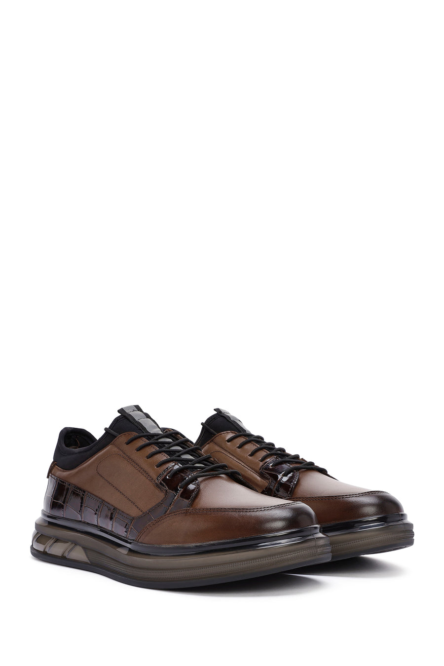 Erkek Kahverengi Bağcıklı Deri Casual Sneaker