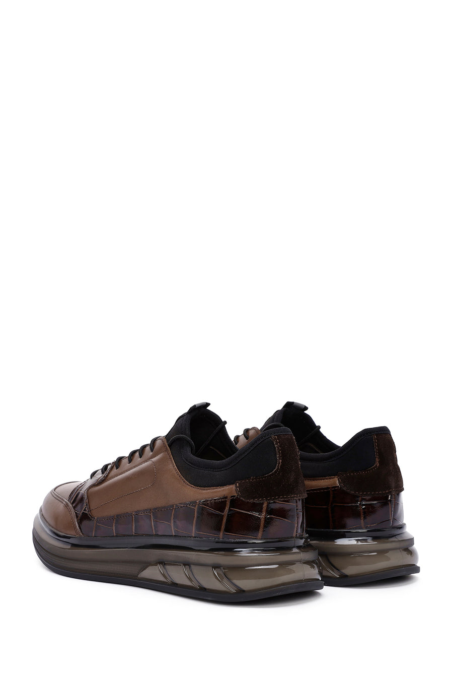 Erkek Kahverengi Bağcıklı Deri Casual Sneaker