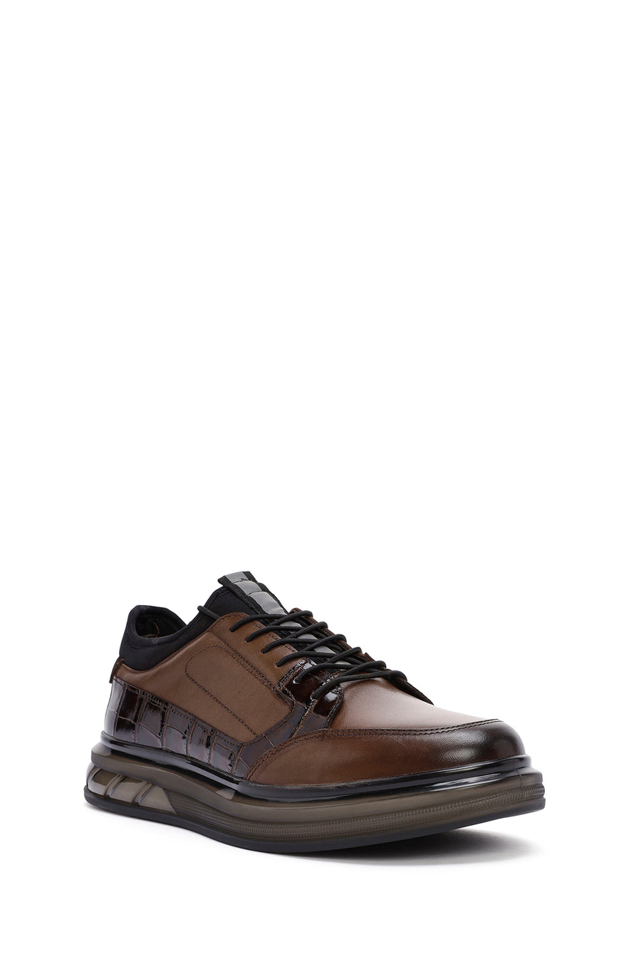 Erkek Kahverengi Bağcıklı Deri Casual Sneaker