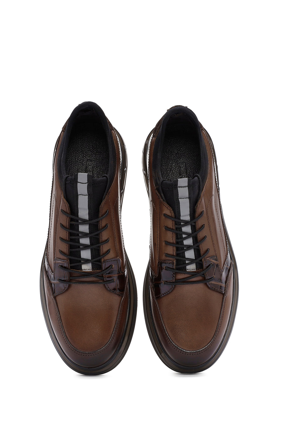 Erkek Kahverengi Bağcıklı Deri Casual Sneaker