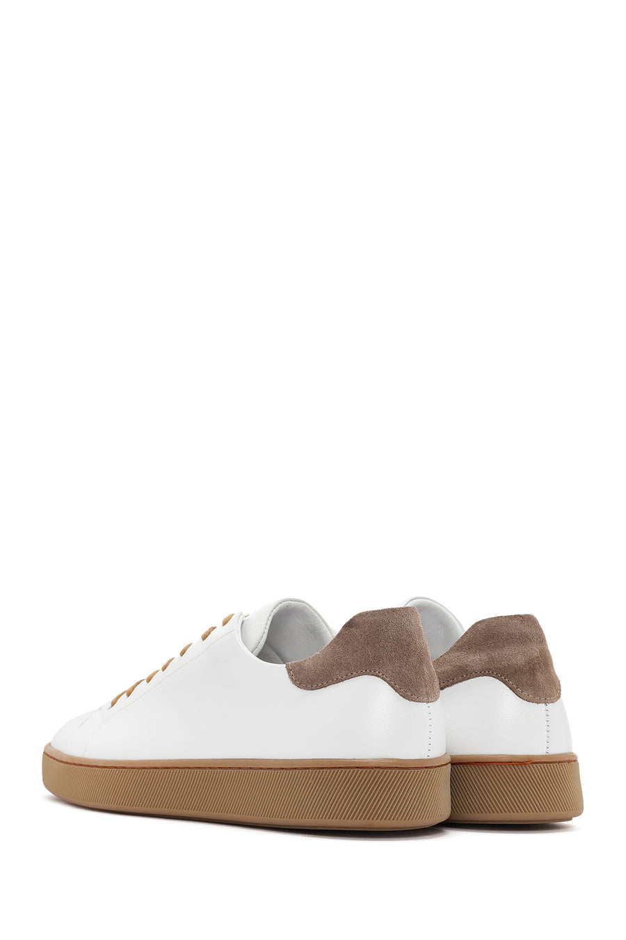 Erkek Beyaz Bağcıklı Deri Sneaker