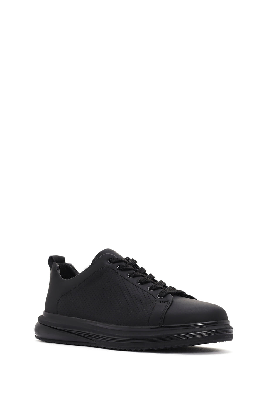 Erkek Siyah Bağcıklı Deri Sneaker