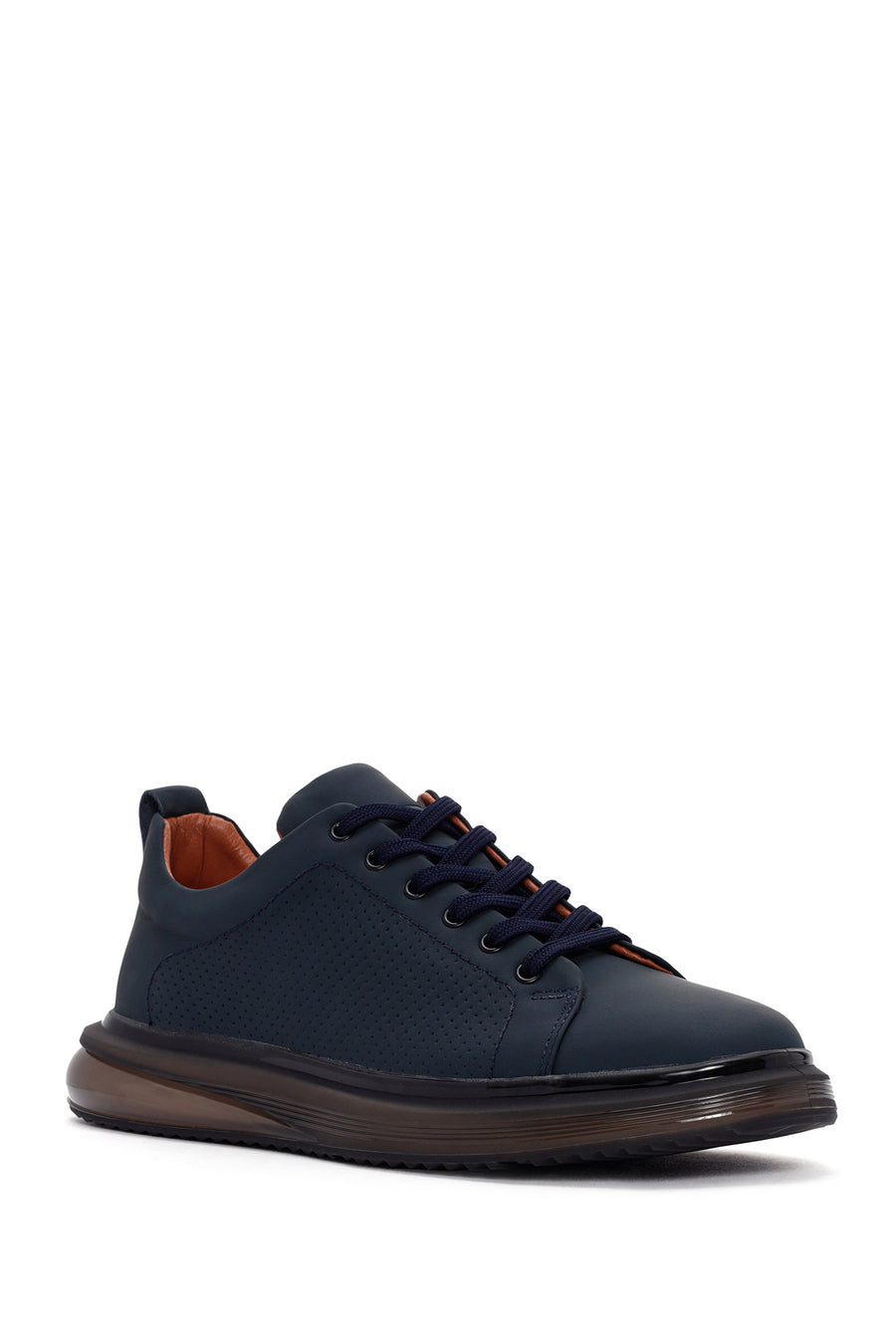 Men's Navy Blue Lace-Up Leather Sneaker