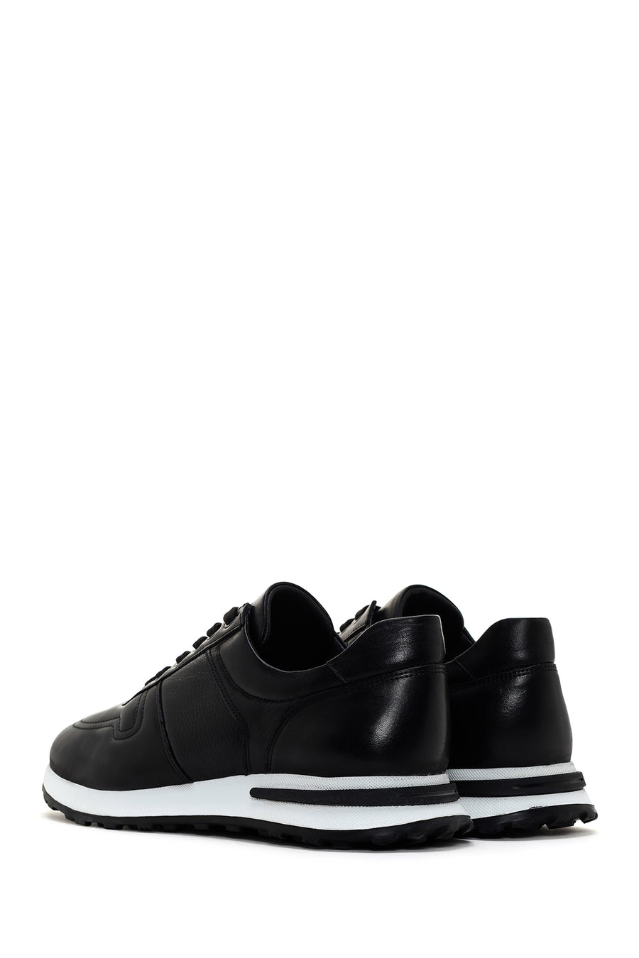 Erkek Siyah Kalın Tabanlı Deri Sneaker