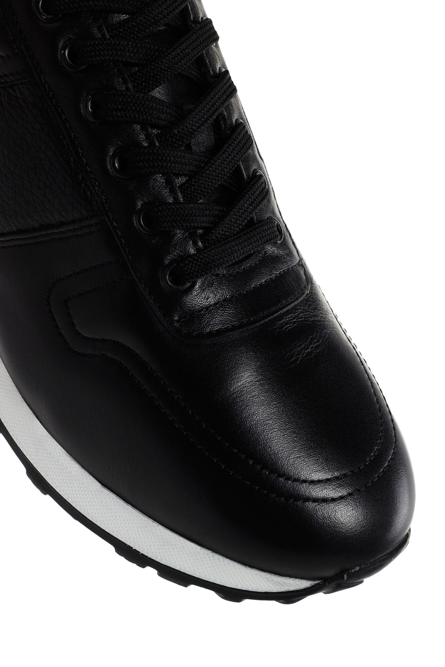 Erkek Siyah Kalın Tabanlı Deri Sneaker