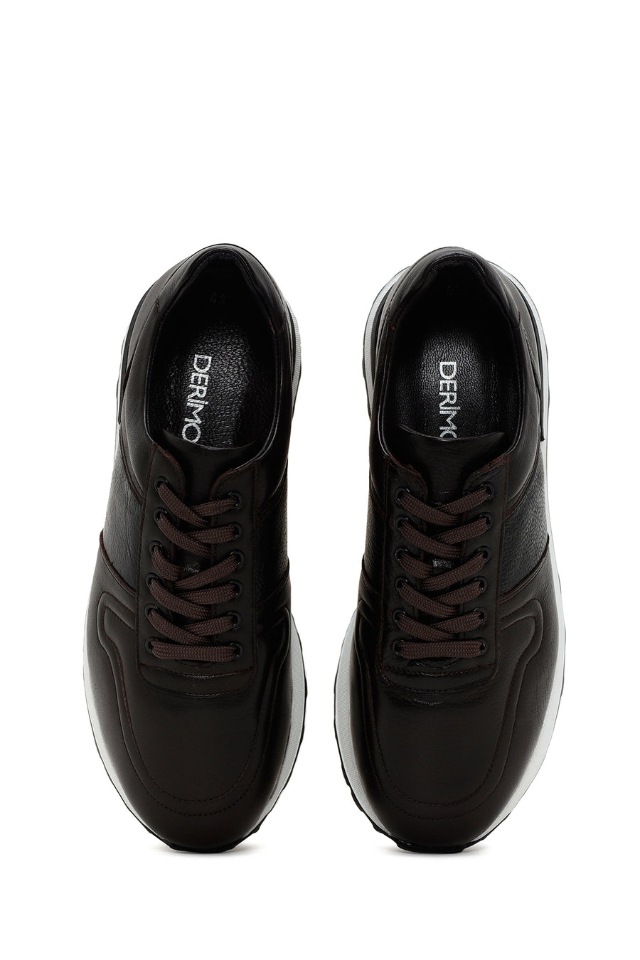 Erkek Kahverengi Kalın Tabanlı Deri Sneaker
