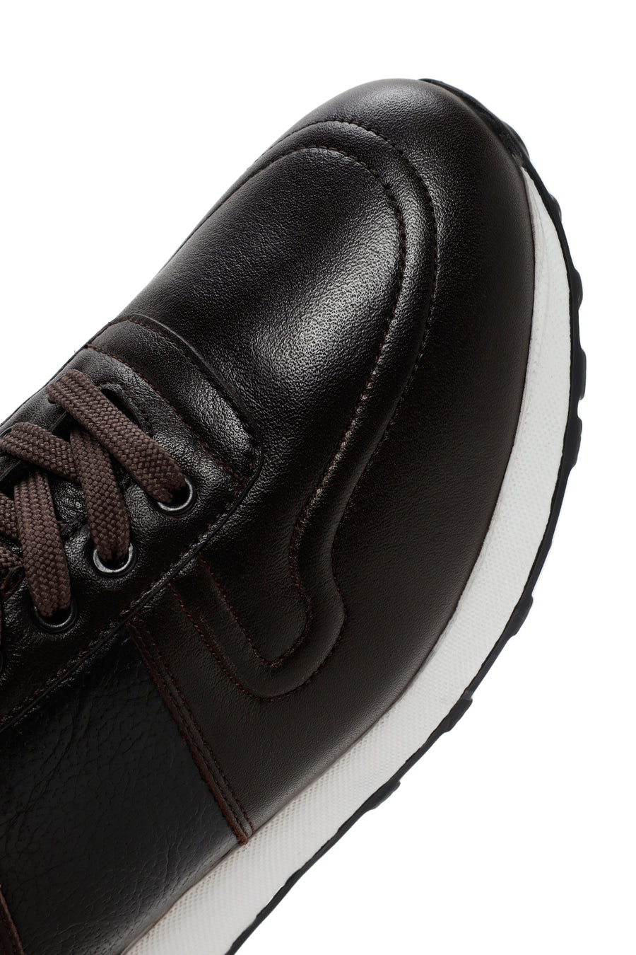 Erkek Kahverengi Kalın Tabanlı Deri Sneaker