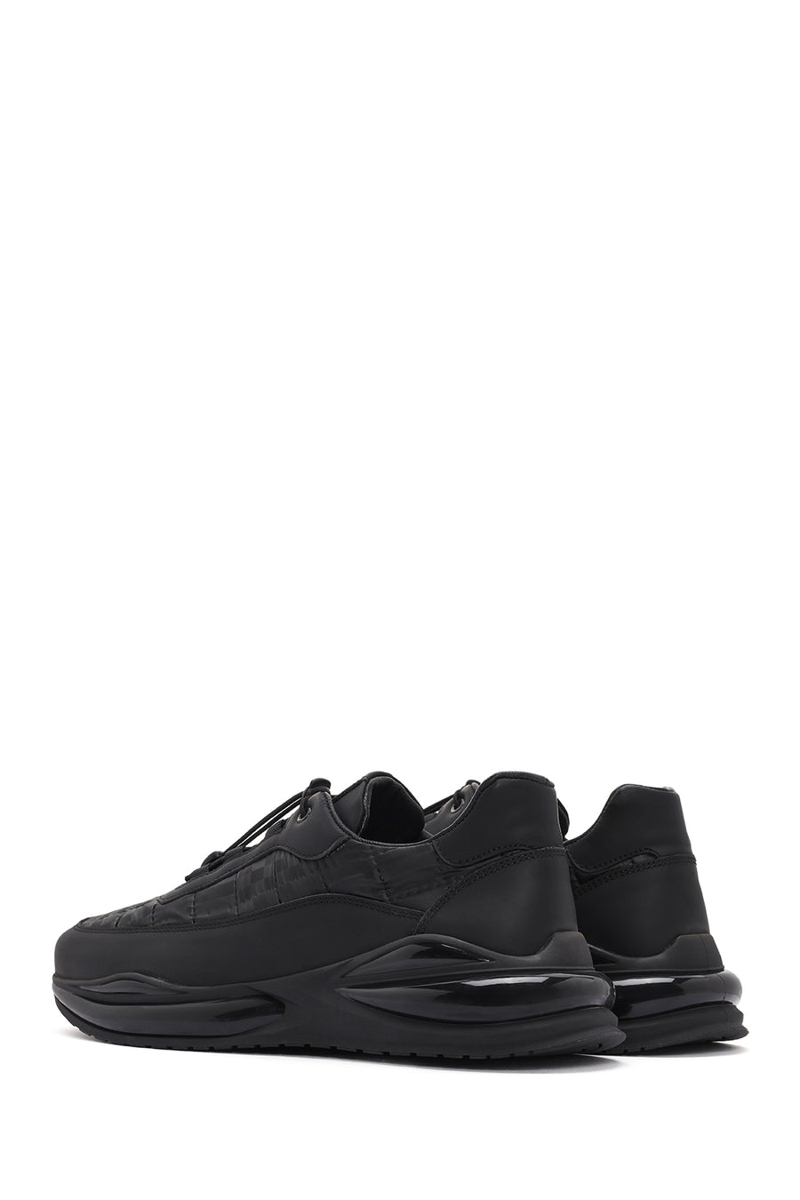 Men's Black Lace-up Thick-Sole Leather Sneaker