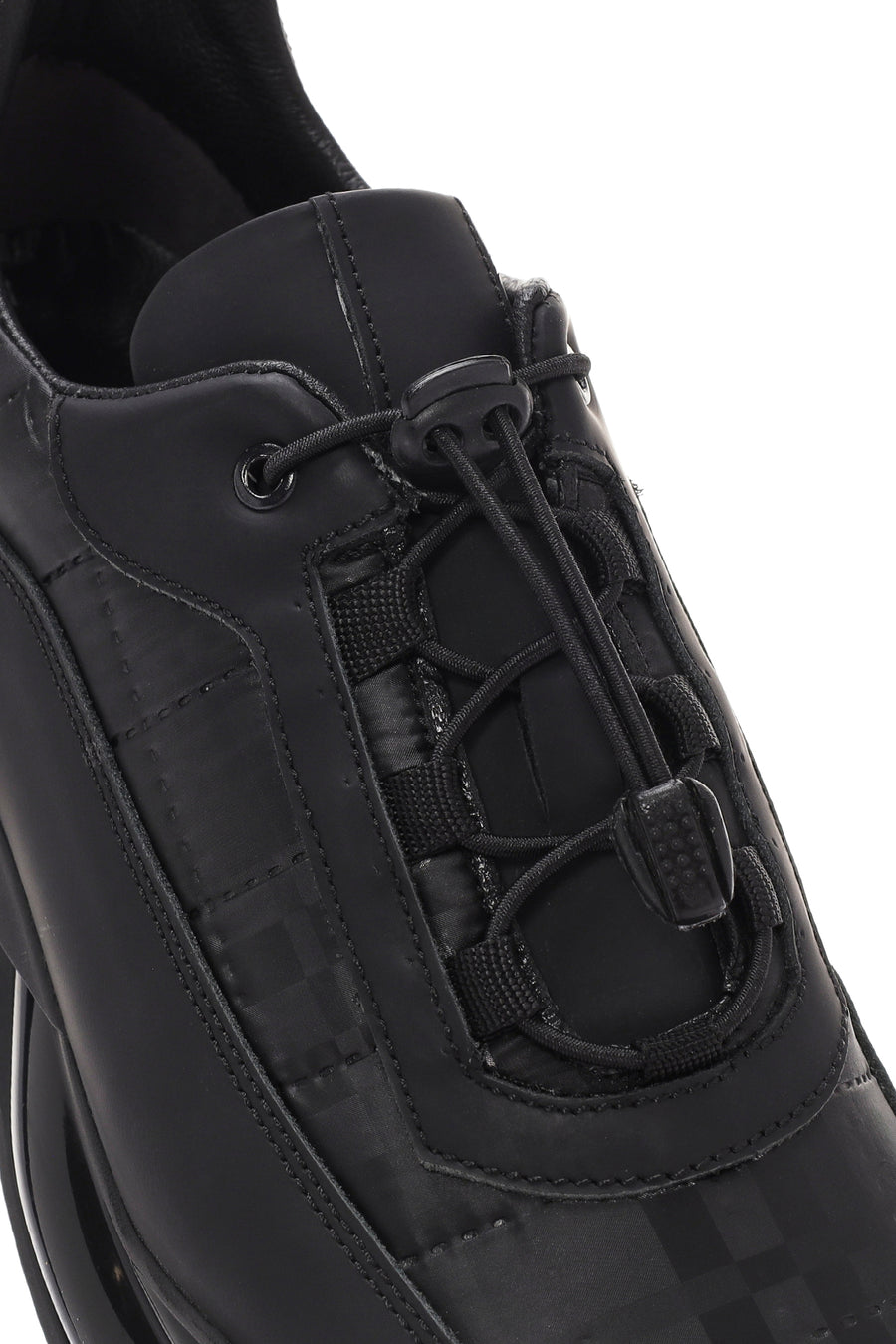 Men's Black Lace-up Thick-Sole Leather Sneaker