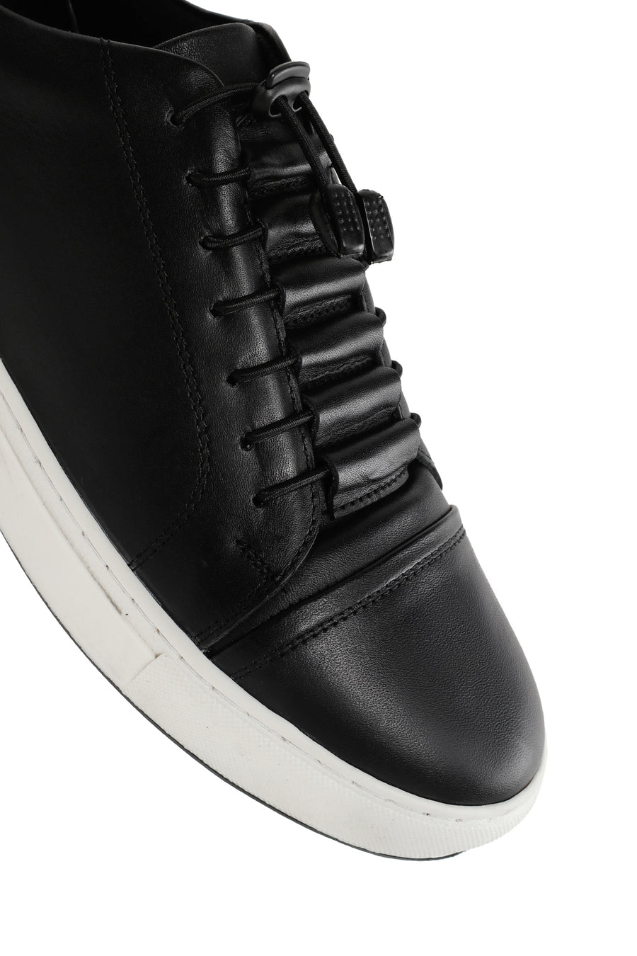 Erkek Siyah Bağcıklı Deri Sneaker