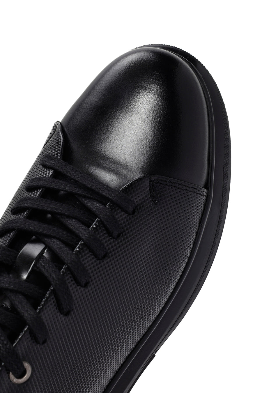 Erkek Siyah Bağcıklı Deri Sneaker