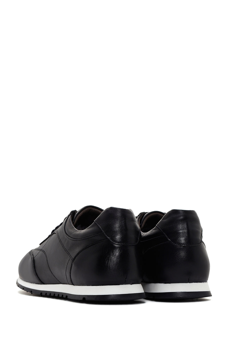 Erkek Siyah Bağcıklı Deri Sneaker