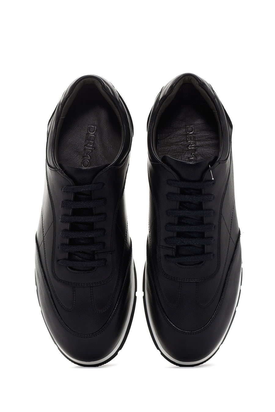 Erkek Siyah Bağcıklı Deri Sneaker
