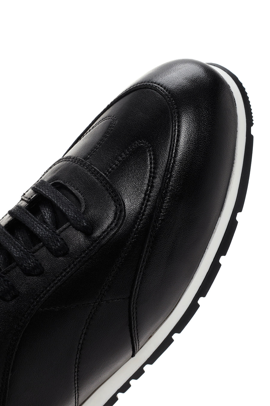 Erkek Siyah Bağcıklı Deri Sneaker