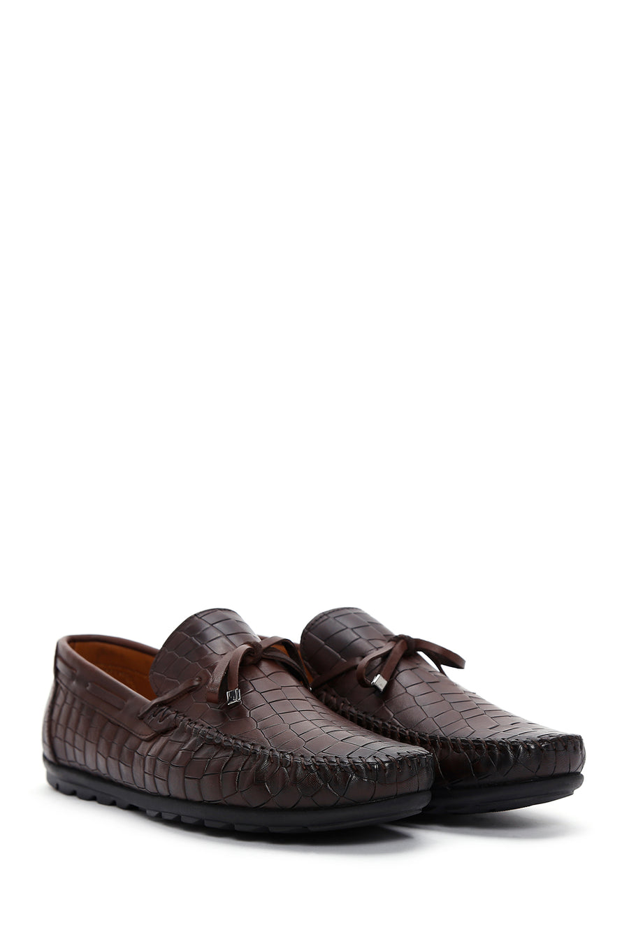 Men's Brown Crocodile Patterned Leather Casual Loafer