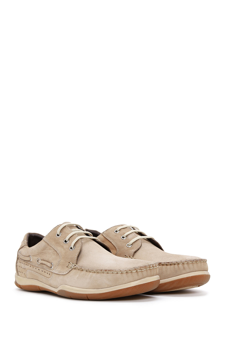 Men's Beige Lace-Up Nubuck Leather Casual Shoes