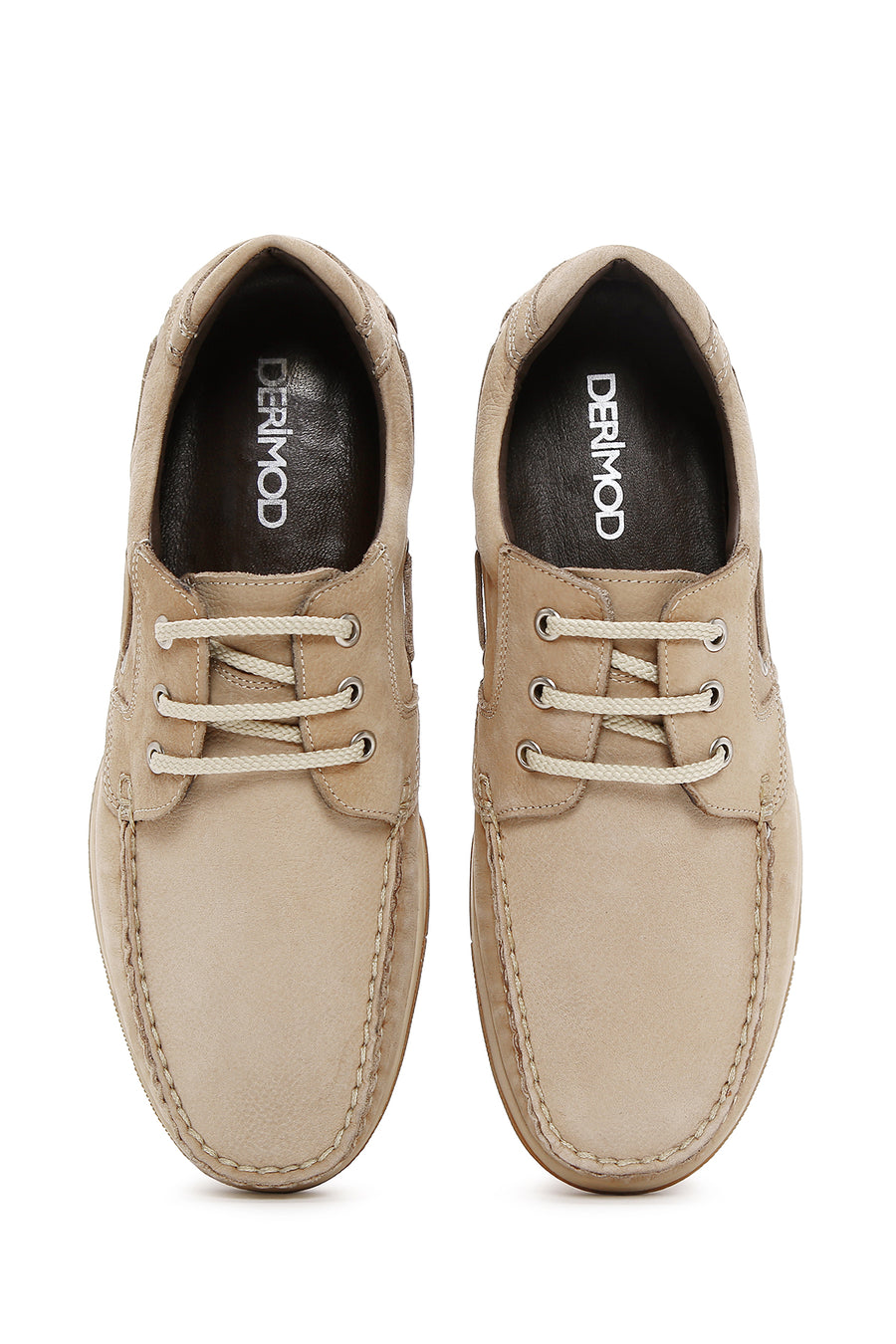 Men's Beige Lace-Up Nubuck Leather Casual Shoes