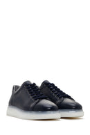 Men's Navy Blue Thick Sole Lace Up Leather Sneaker | Derimod