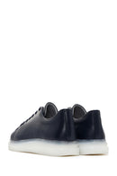 Men's Navy Blue Thick Sole Lace Up Leather Sneaker | Derimod
