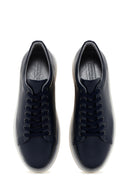 Men's Navy Blue Thick Sole Lace Up Leather Sneaker | Derimod
