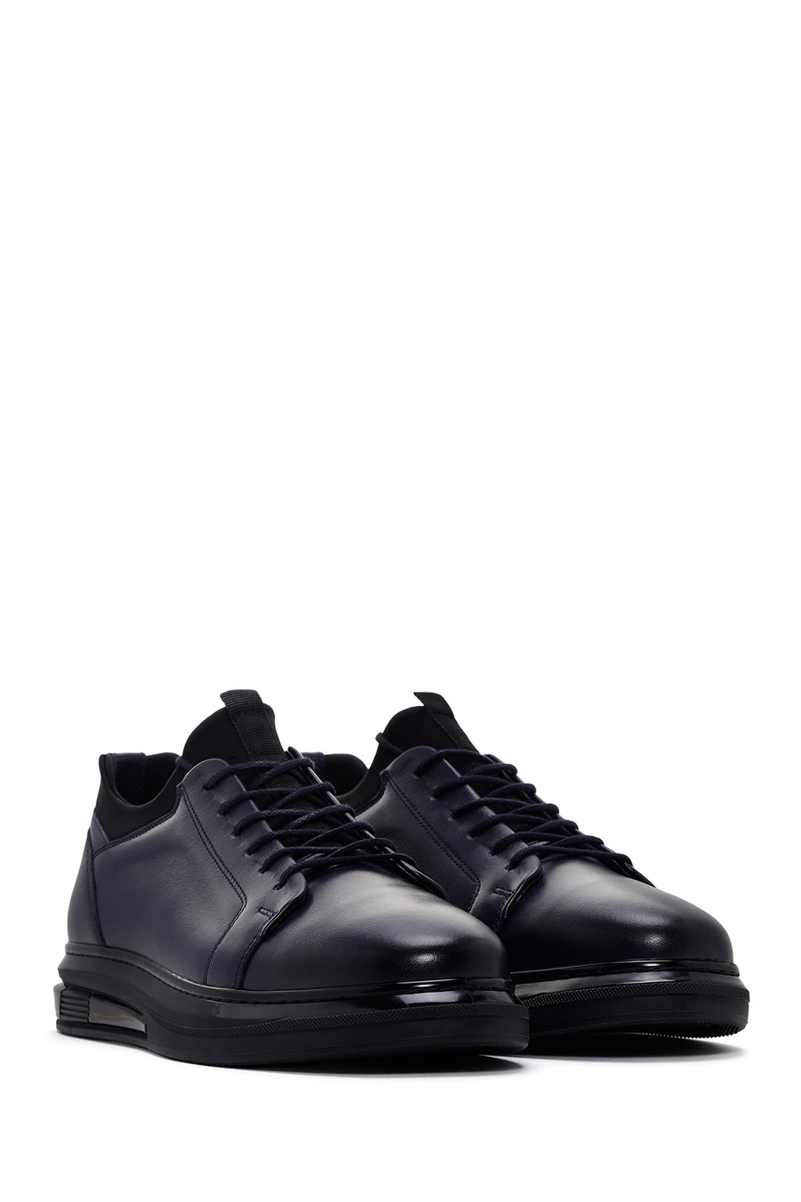 Men's Navy Blue Thick Sole Lace Up Leather Sneaker