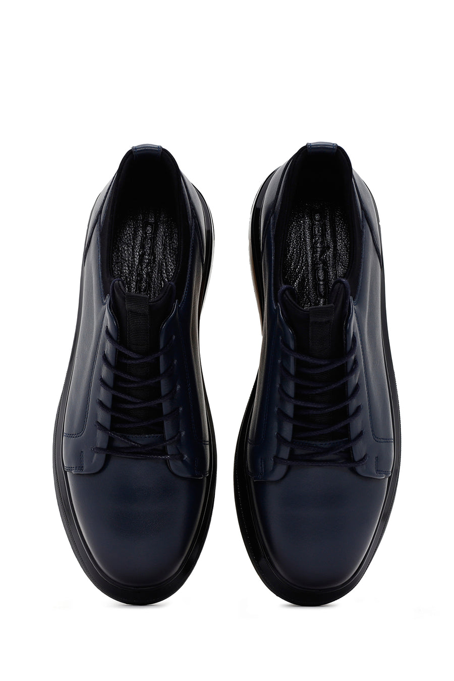 Men's Navy Blue Thick Sole Lace Up Leather Sneaker