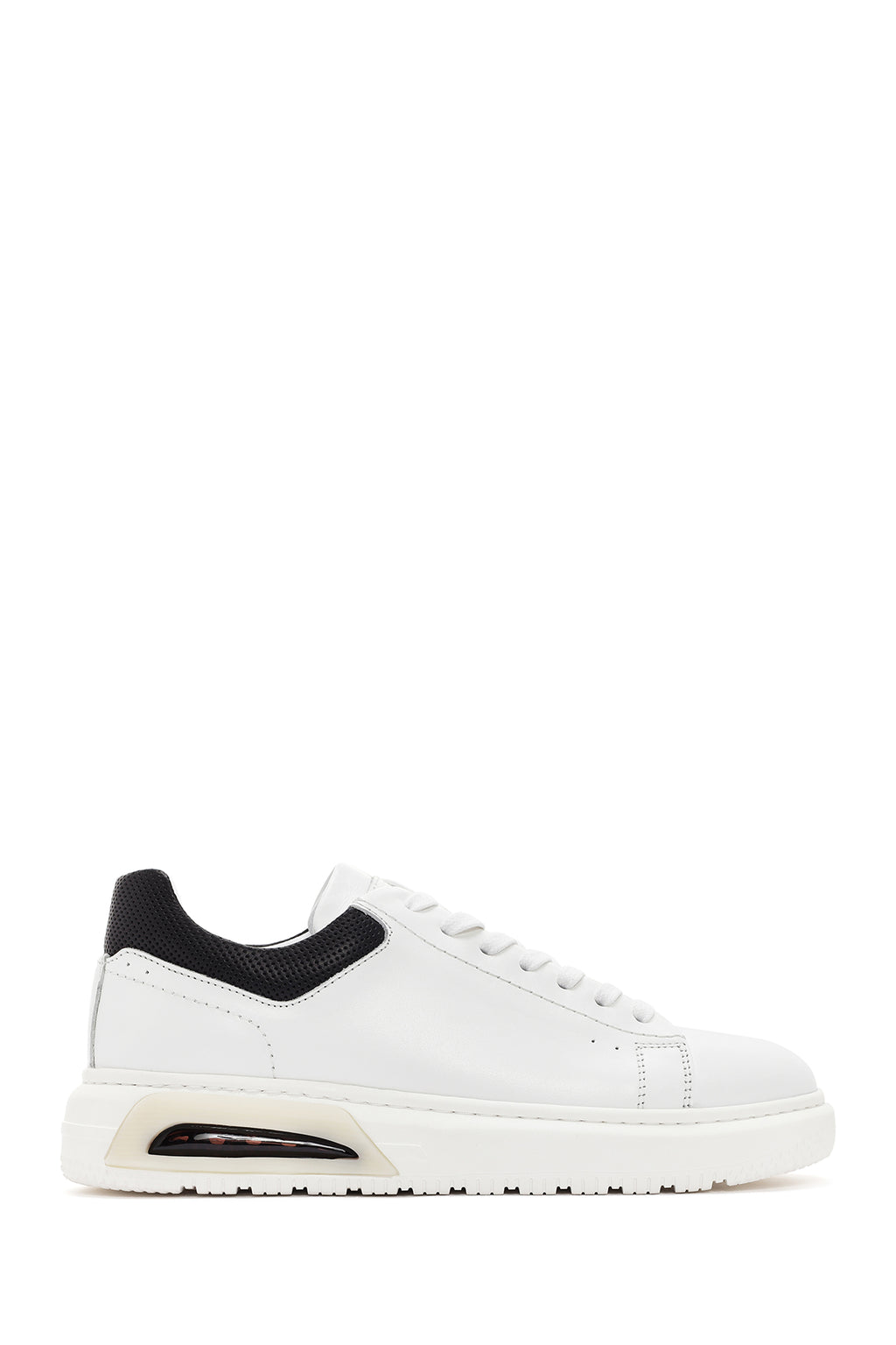 Erkek Beyaz Kalın Tabanlı Bağcıklı Deri Sneaker