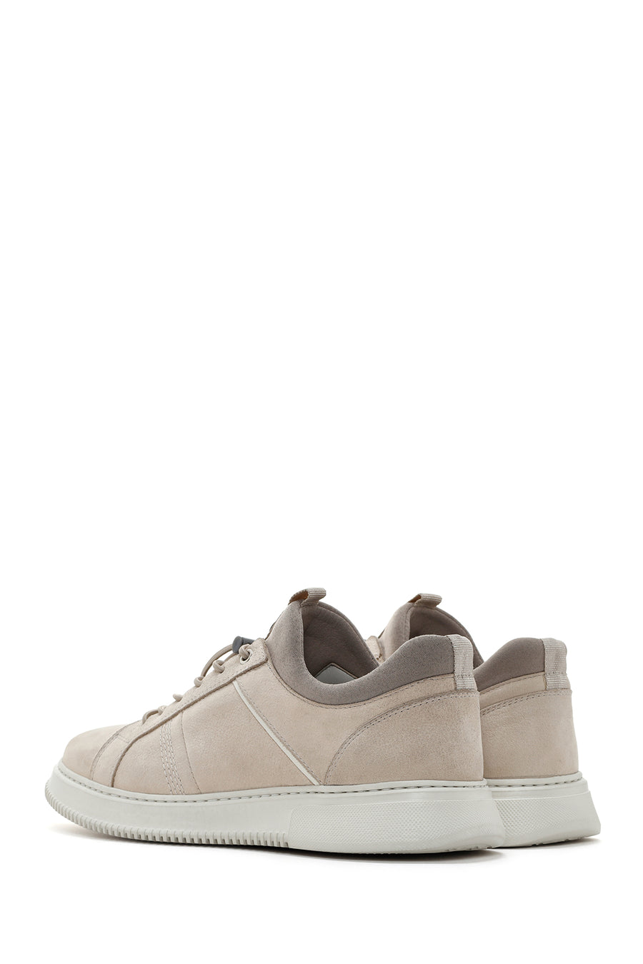 Erkek Bej Bağcıklı Nubuk Deri Sneaker