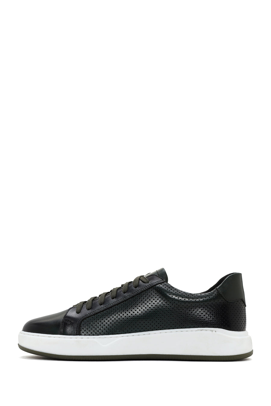 Men's Khaki Lace-up Thick-Sole Leather Sneaker