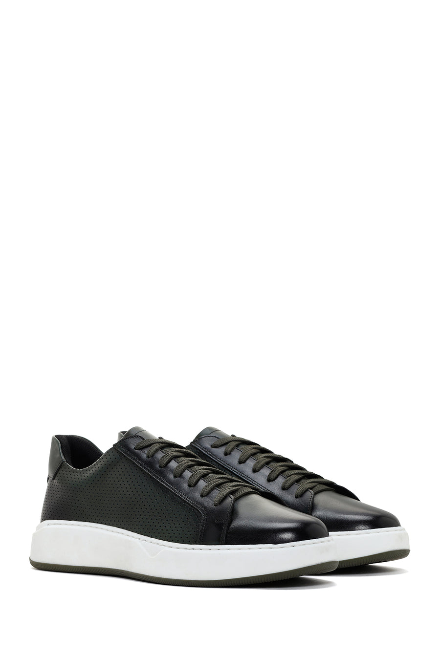 Men's Khaki Lace-up Thick-Sole Leather Sneaker
