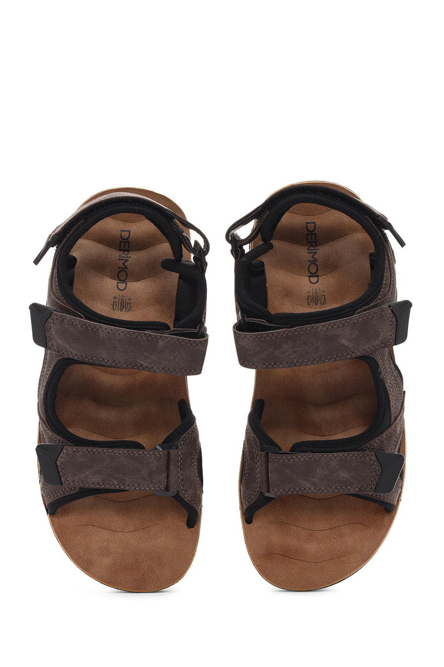 Erkek Kahverengi Bantlı Nubuk Deri Casual Sandalet