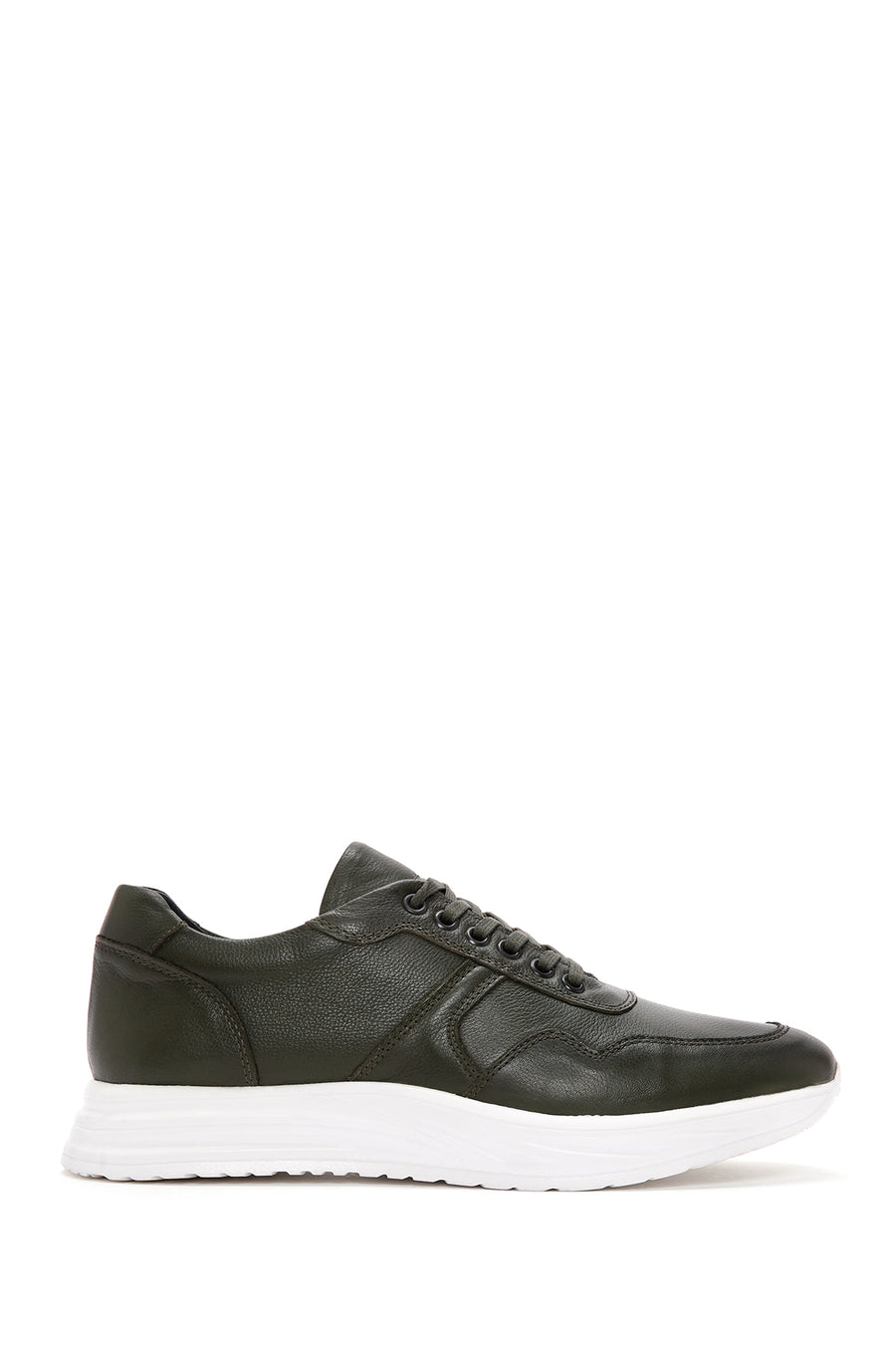 Erkek Haki Bağcıklı Kalın Tabanlı Deri Sneaker 24SFD6824FT | Derimod