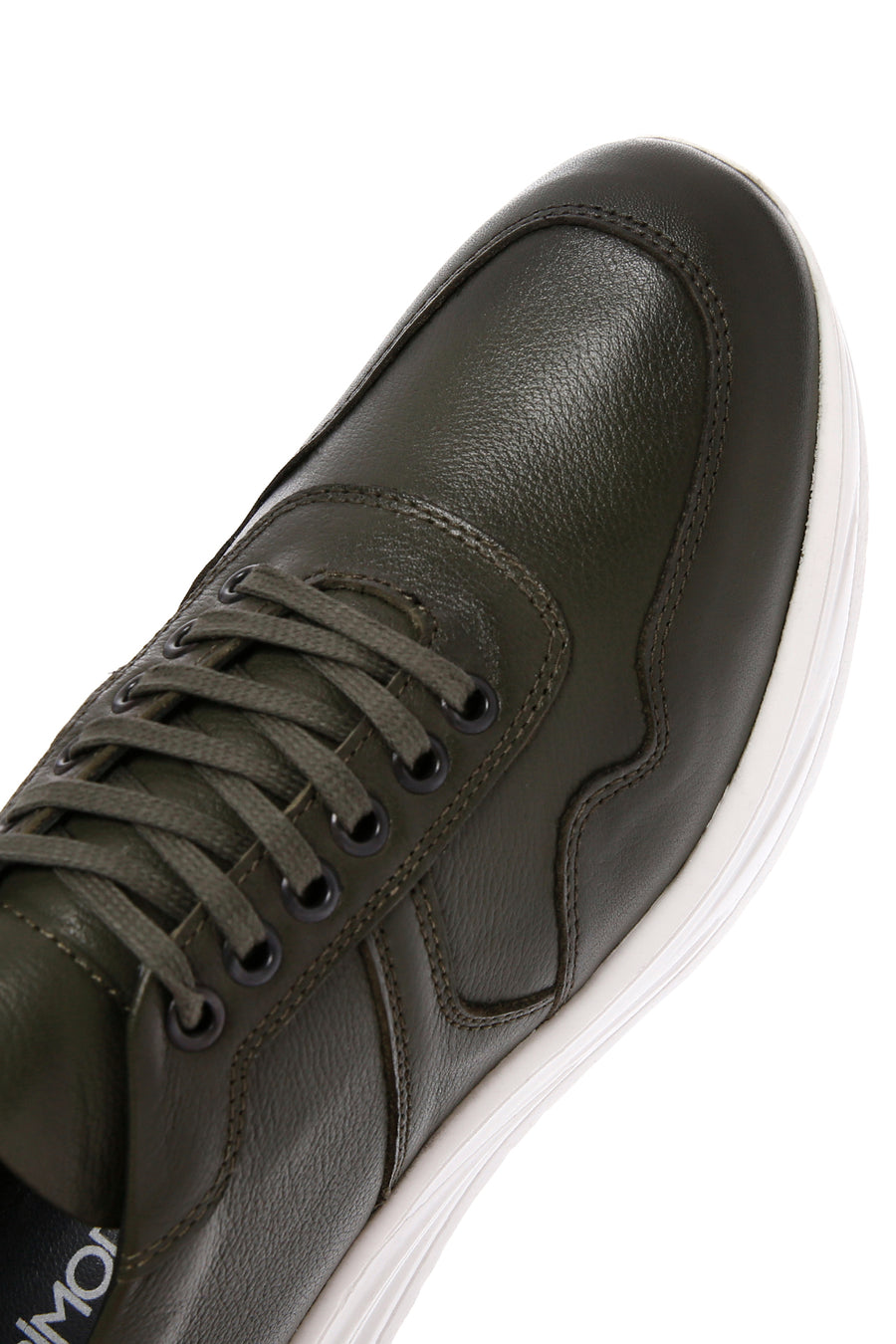 Erkek Haki Bağcıklı Kalın Tabanlı Deri Sneaker